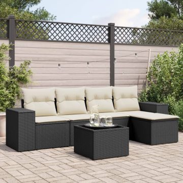   6 részes fekete polyrattan kerti ülőgarnitúra párnákkal