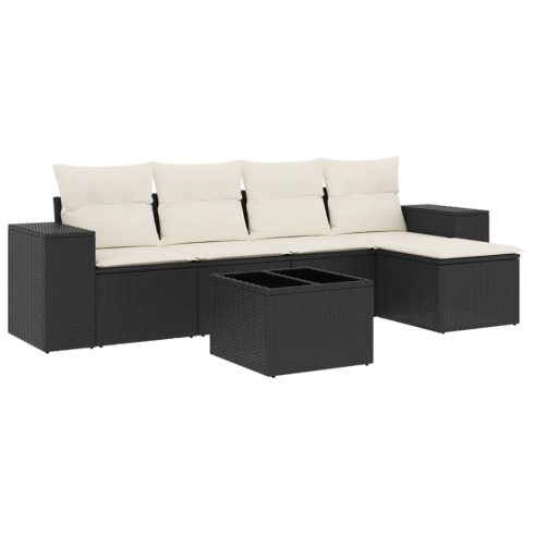 6 részes fekete polyrattan kerti ülőgarnitúra párnákkal