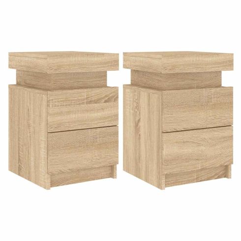 2 db sonoma tölgy színű éjjeliszekrény LED-del 35 x 39 x 55 cm