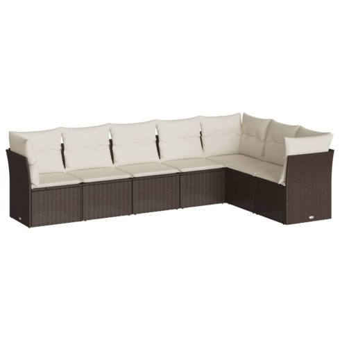 7 részes barna polyrattan kerti ülőgarnitúra párnákkal