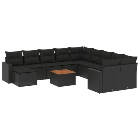 12 részes fekete polyrattan kerti ülőgarnitúra párnákkal