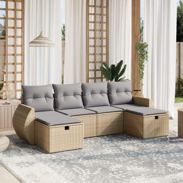   6 részes vegyes bézs polyrattan kerti ülőgarnitúra párnákkal