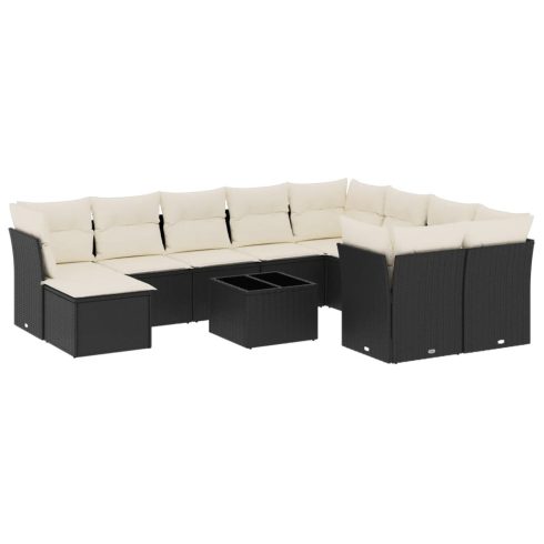 11 részes fekete polyrattan kerti ülőgarnitúra párnákkal