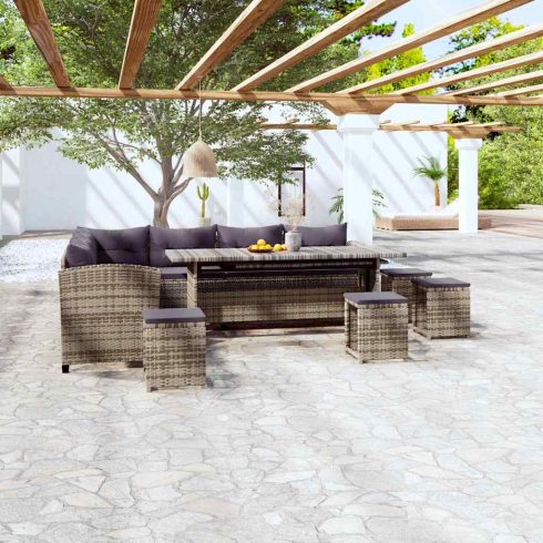 6 részes szürke polyrattan kerti ülőgarnitúra párnákkal