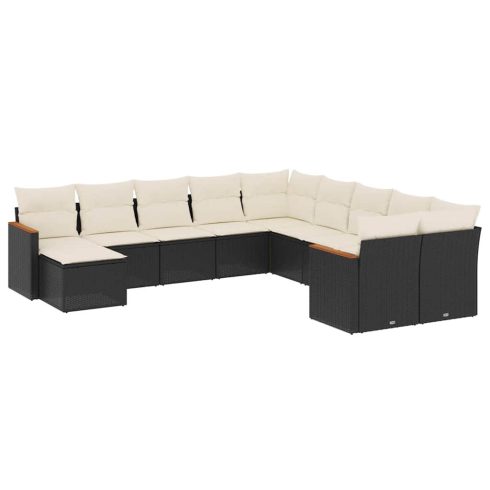 11 részes fekete polyrattan kerti ülőgarnitúra párnákkal