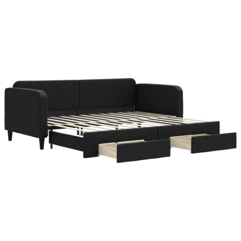 Fekete kihúzható szövet heverő fiókokkal 90 x 200 cm