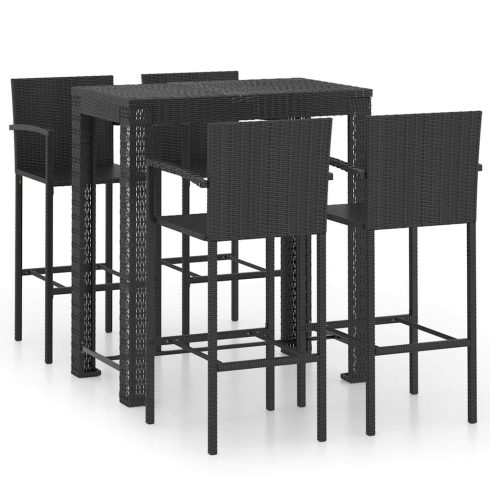 5 részes fekete polyrattan kültéri bárszett kartámasszal