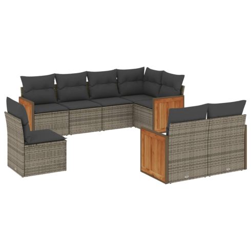 8 részes szürke polyrattan kerti ülőgarnitúra párnákkal