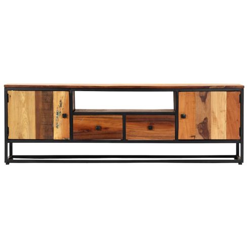 Tömör újrahasznosított fa és acél TV-szekrény 120 x 30 x 40 cm
