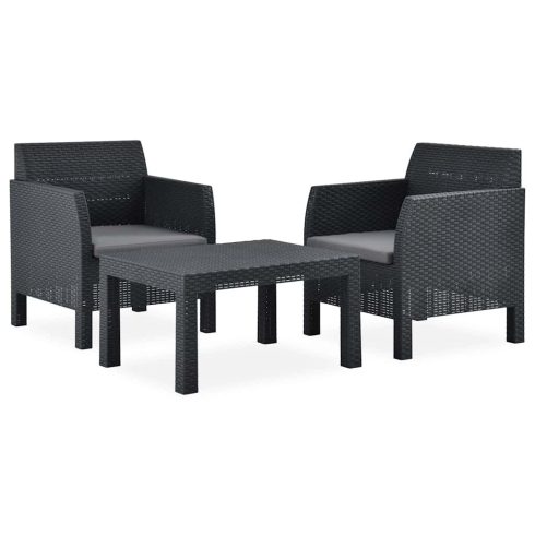 3 részes antracit PP rattan kerti bútorgarnitúra párnákkal