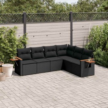   6 részes fekete polyrattan kerti ülőgarnitúra párnákkal