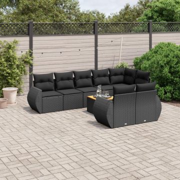   9 részes fekete polyrattan kerti ülőgarnitúra párnákkal