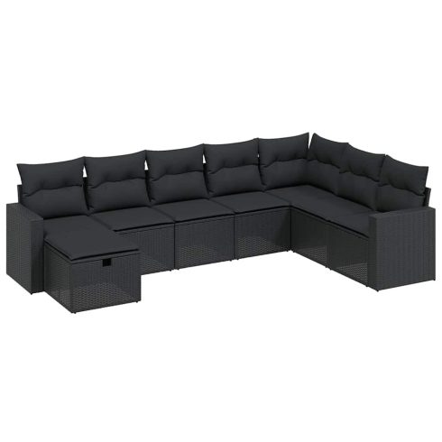 8 részes fekete polyrattan kerti ülőgarnitúra párnákkal