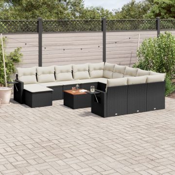   13 részes fekete polyrattan kerti ülőgarnitúra párnákkal