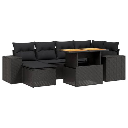 7 részes fekete polyrattan kerti ülőgarnitúra párnával