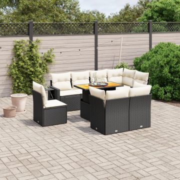   9 részes fekete polyrattan kerti ülőgarnitúra párnákkal