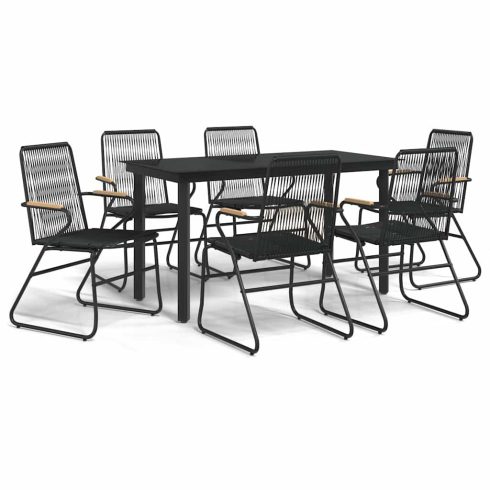7 részes fekete PVC rattan kerti étkezőgarnitúra