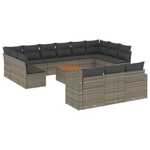 14 részes szürke polyrattan kerti ülőgarnitúra párnákkal