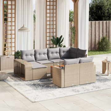   11 részes bézs polyrattan kerti ülőgarnitúra párnákkal