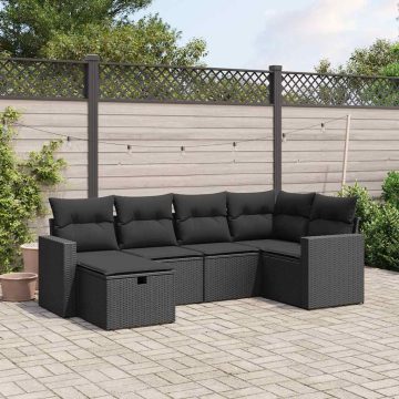   6 részes fekete polyrattan kerti ülőgarnitúra párnákkal