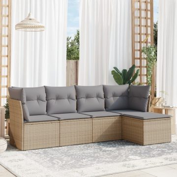 5 részes bézs polyrattan kerti ülőgarnitúra párnákkal