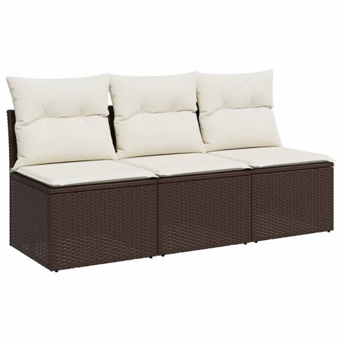 3 személyes barna polyrattan kerti kanapé párnával