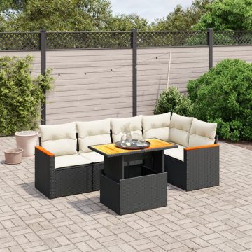   6 részes fekete polyrattan kerti ülőgarnitúra párnákkal