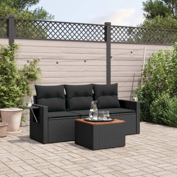   4 részes fekete polyrattan kerti ülőgarnitúra párnákkal