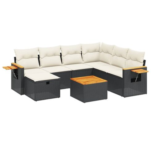 8 részes fekete polyrattan kerti ülőgarnitúra párnákkal