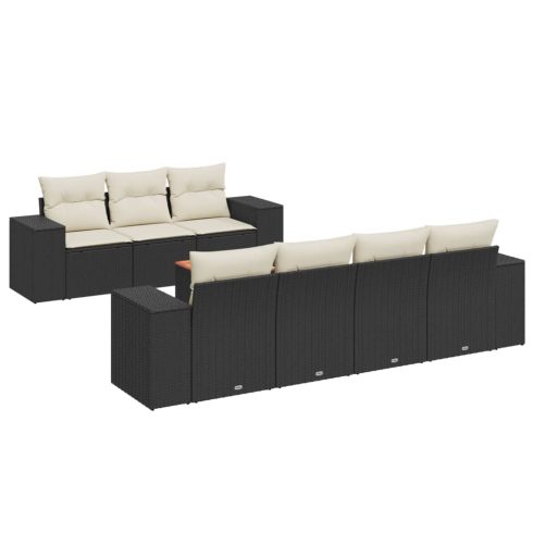 8 részes fekete polyrattan kerti ülőgarnitúra párnákkal