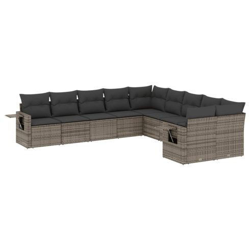 10 részes szürke polyrattan kerti ülőgarnitúra párnákkal