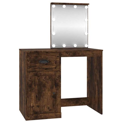 Füstös tölgy színű szerelt fa LED-es pipereasztal 90x50x132,5cm