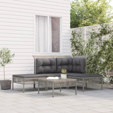   5 részes szürke polyrattan kerti ülőgarnitúra párnákkal