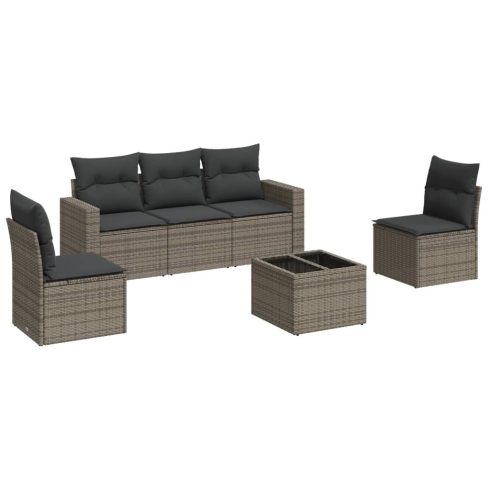 6 részes szürke polyrattan kerti ülőgarnitúra párnákkal