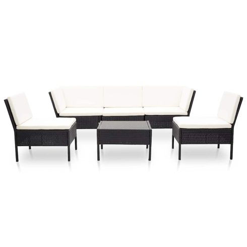 6 részes fekete polyrattan kerti ülőgarnitúra párnákkal