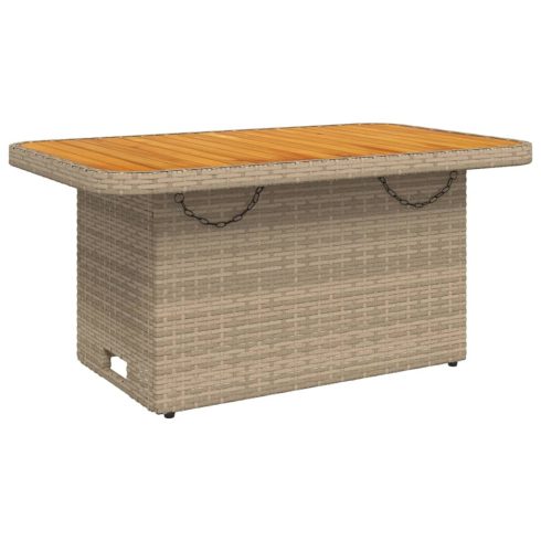 Bézs polyrattan és akácfa kerti asztal 90 x 55 x 71 cm