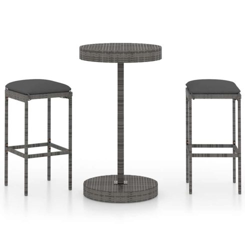 3 részes szürke polyrattan kerti bárszett párnákkal