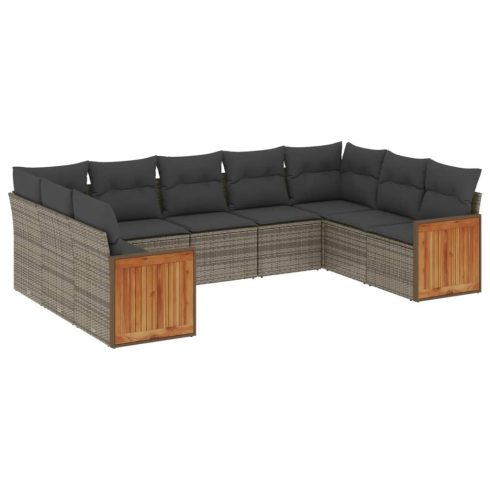 9 részes szürke polyrattan kerti ülőgarnitúra párnákkal
