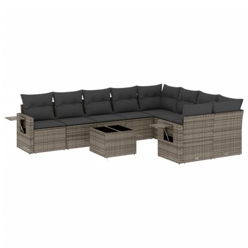 10 részes szürke polyrattan kerti ülőgarnitúra párnákkal