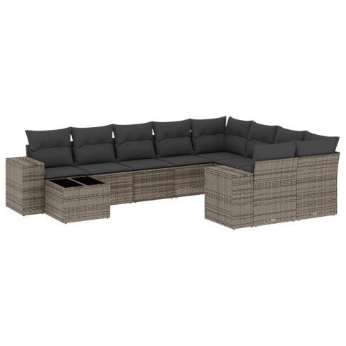 10 részes szürke polyrattan kerti ülőgarnitúra párnákkal
