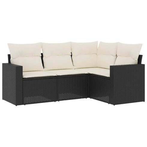 4 részes fekete polyrattan kerti ülőgarnitúra párnákkal