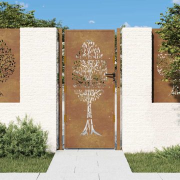 Corten acél kerti kapu 100x175 cm, fa mintázatú