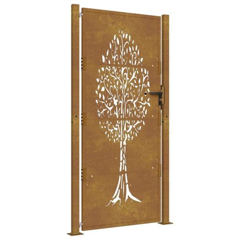 Corten acél kerti kapu 100x175 cm, fa mintázatú