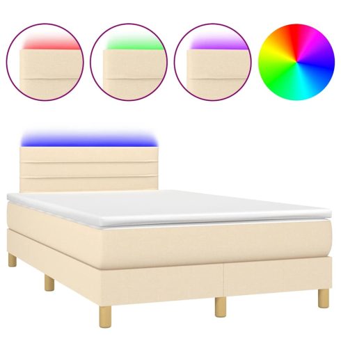 Krémszínű szövet rugós és LED-es ágy matraccal 120x190cm