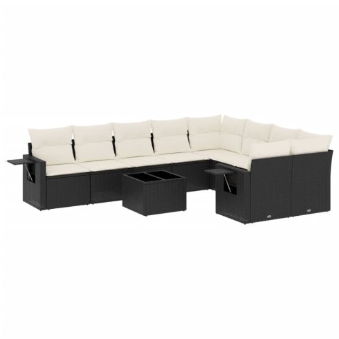 10 részes fekete polyrattan kerti ülőgarnitúra párnákkal