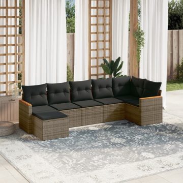   7 részes szürke polyrattan kerti ülőgarnitúra párnákkal