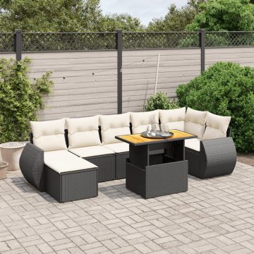   8 részes fekete polyrattan kerti ülőgarnitúra párnákkal