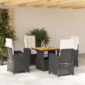   5 részes fekete polyrattan kerti étkezőgarnitúra párnákkal