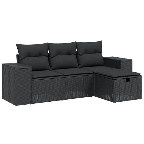 4 részes fekete polyrattan kerti ülőgarnitúra párnákkal