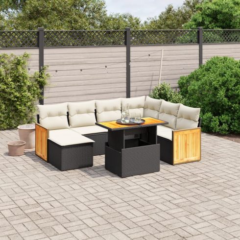 8 részes fekete polyrattan kerti ülőgarnitúra párnákkal